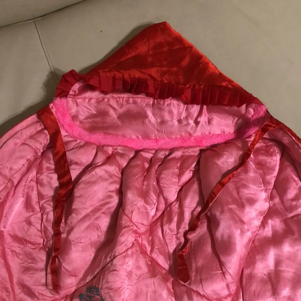 Kids Vintage Red Satin Reversible Embroidered Dragon Cape Hooded Cloak Poncho Sm